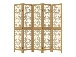 Tabique divisorio de 5 paneles en madera maciza de paulownia marrón
