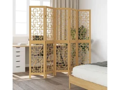 Tabique divisorio de 5 paneles en madera maciza de paulownia marrón