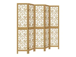 Tabique divisorio de 5 paneles en madera maciza de paulownia marrón