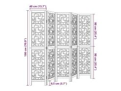 Tabique divisorio de 5 paneles en madera maciza de paulownia marrón