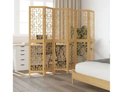 Tabique divisorio de 6 paneles en madera maciza de paulownia marrón