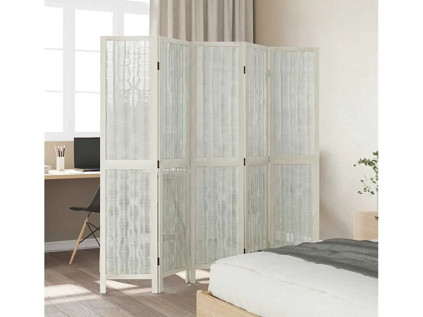 Tabique divisorio de 5 paneles en madera maciza de paulownia blanca