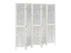 Tabique divisorio de 5 paneles en madera maciza de paulownia blanca