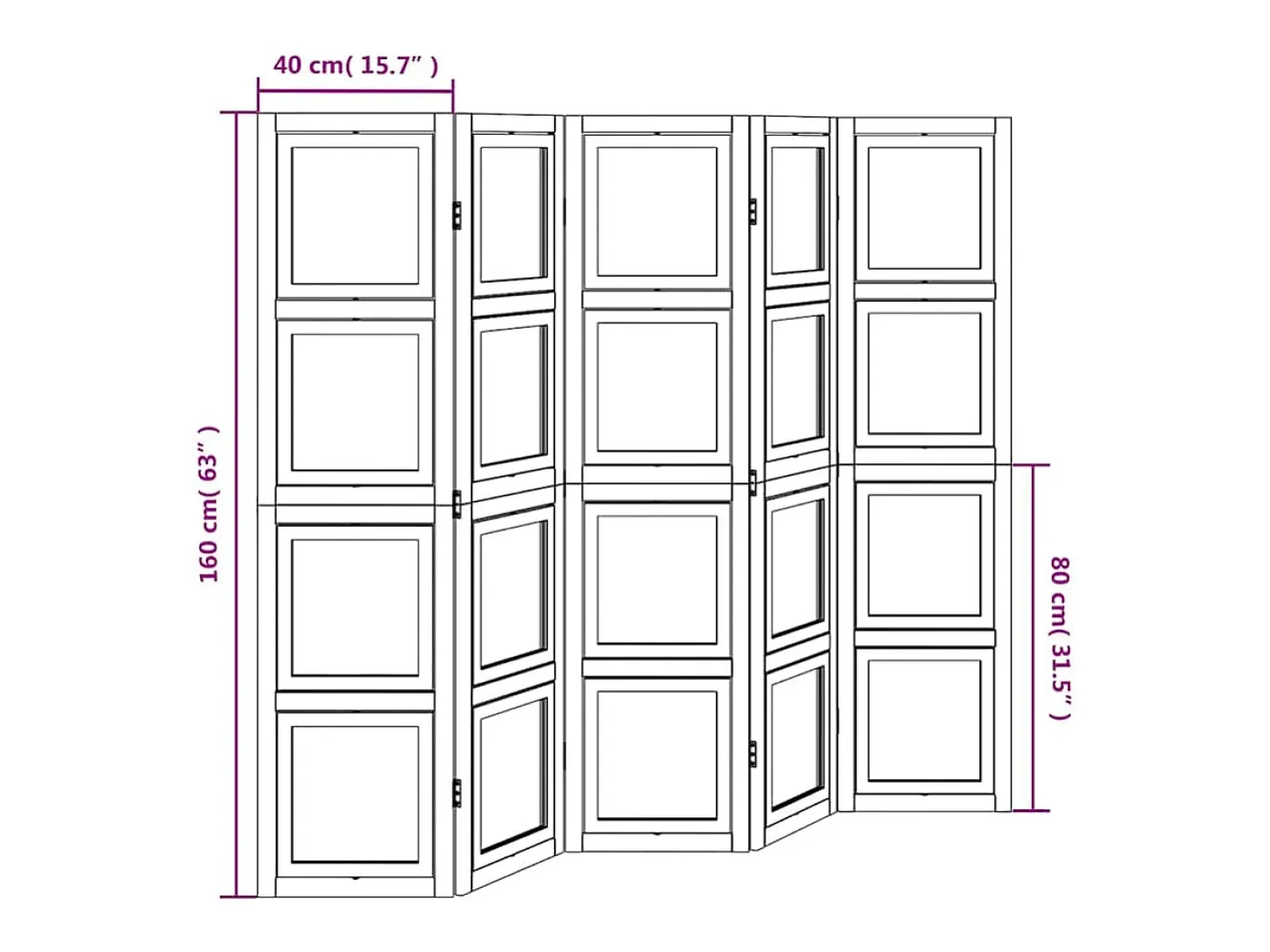 Tabique divisorio de 5 paneles en madera maciza de paulownia blanca