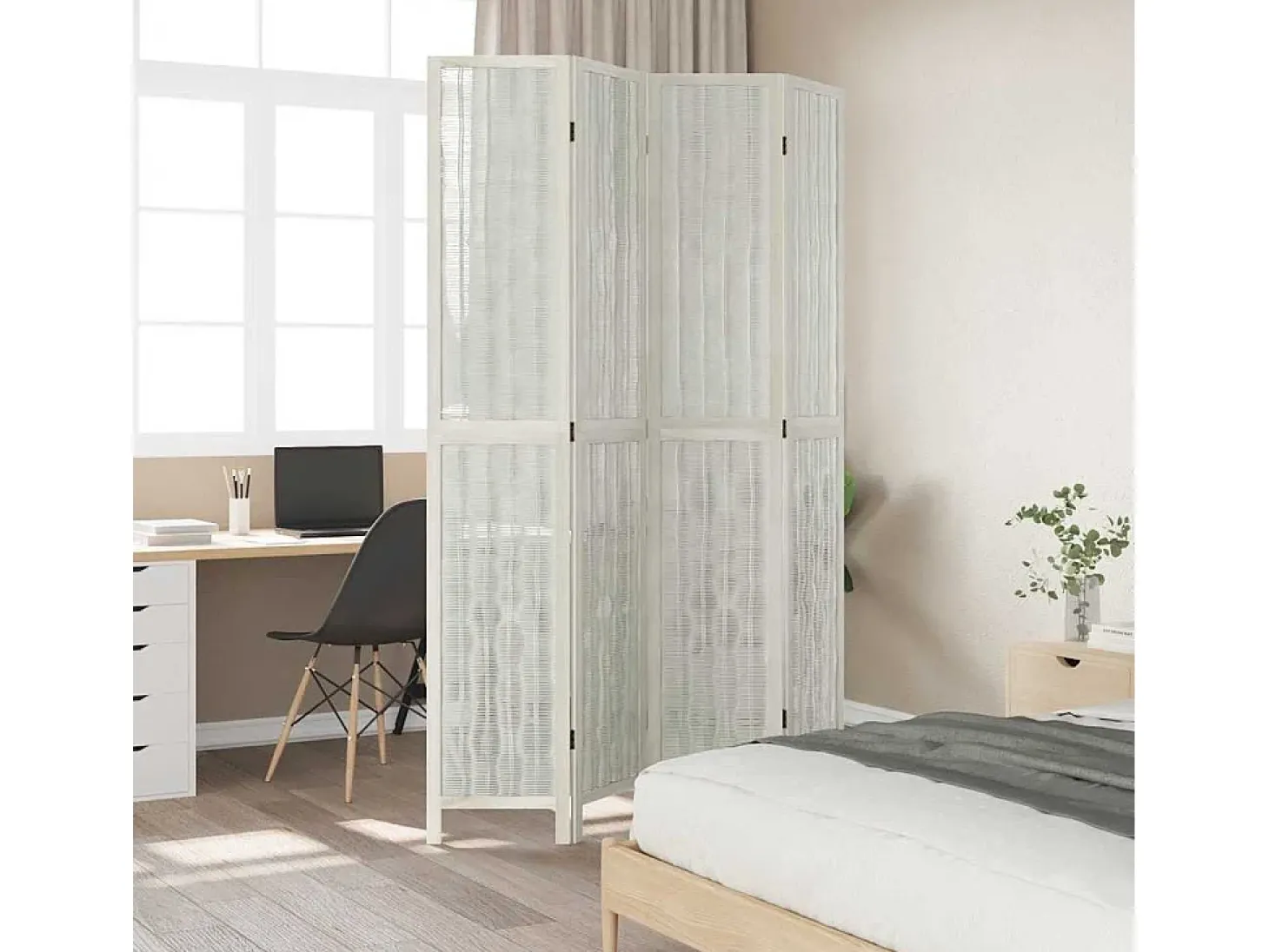 Tabique divisorio de 4 paneles en madera maciza de paulownia blanca