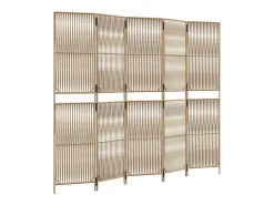 Tabique divisorio de 5 paneles de mimbre de resina beige