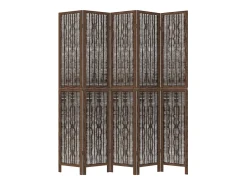 Tabique divisorio de 5 paneles en marrón oscuro fabricado en paulownia maciza