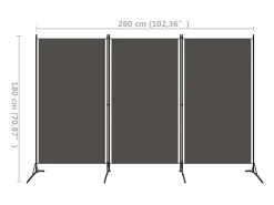 Tabique divisorio de 3 paneles Antracita 260x180 cm