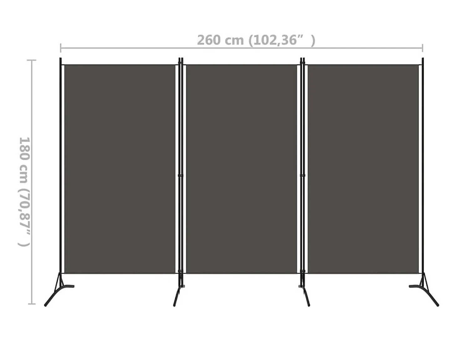 Tabique divisorio de 3 paneles Antracita 260x180 cm