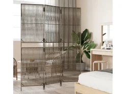 Tabique divisorio de mimbre de resina gris de 3 paneles