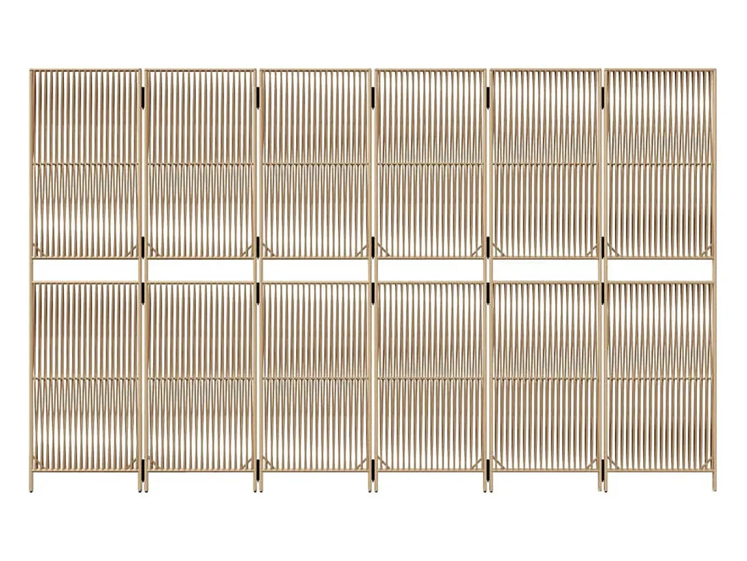 Tabique divisorio de mimbre de resina beige de 6 paneles