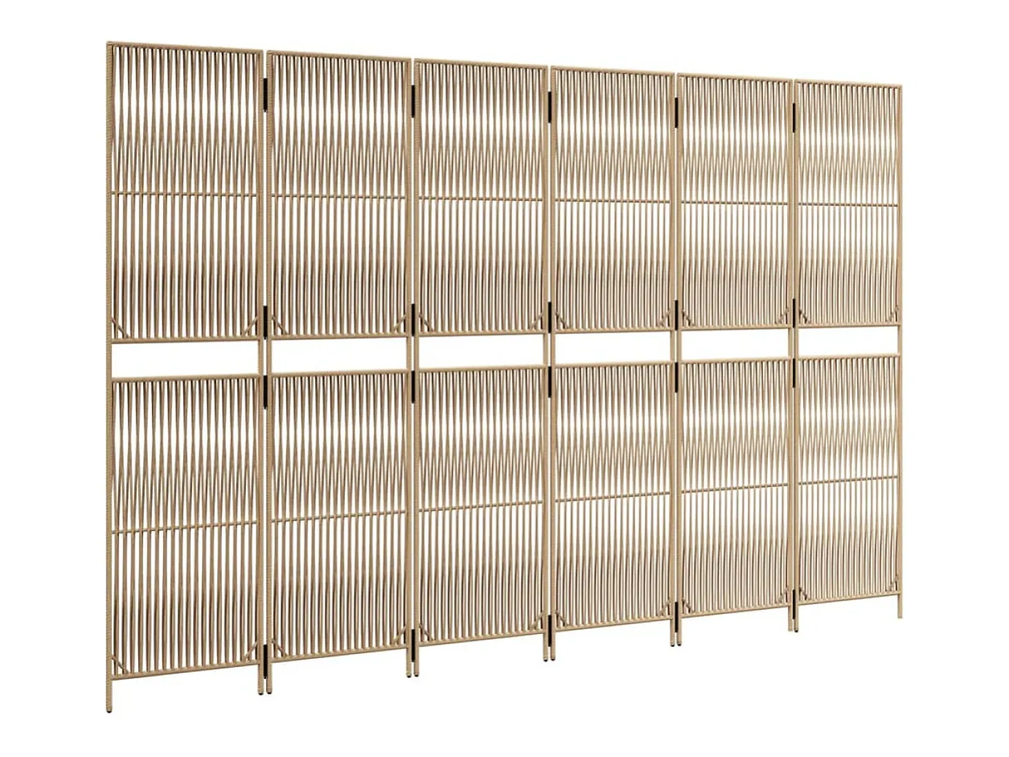 Tabique divisorio de mimbre de resina beige de 6 paneles