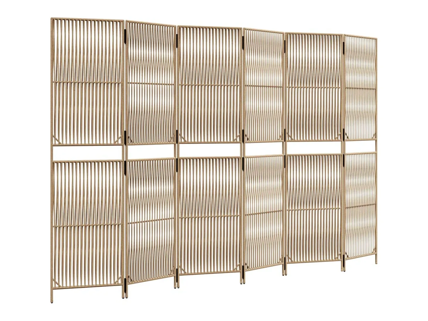 Tabique divisorio de mimbre de resina beige de 6 paneles