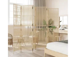 Tabique divisorio de mimbre de resina beige de 6 paneles