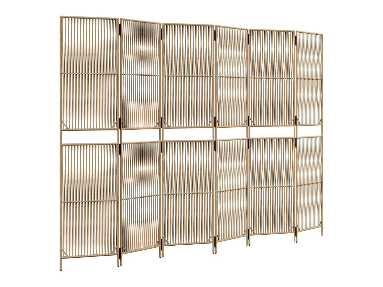 Tabique divisorio de mimbre de resina beige de 6 paneles