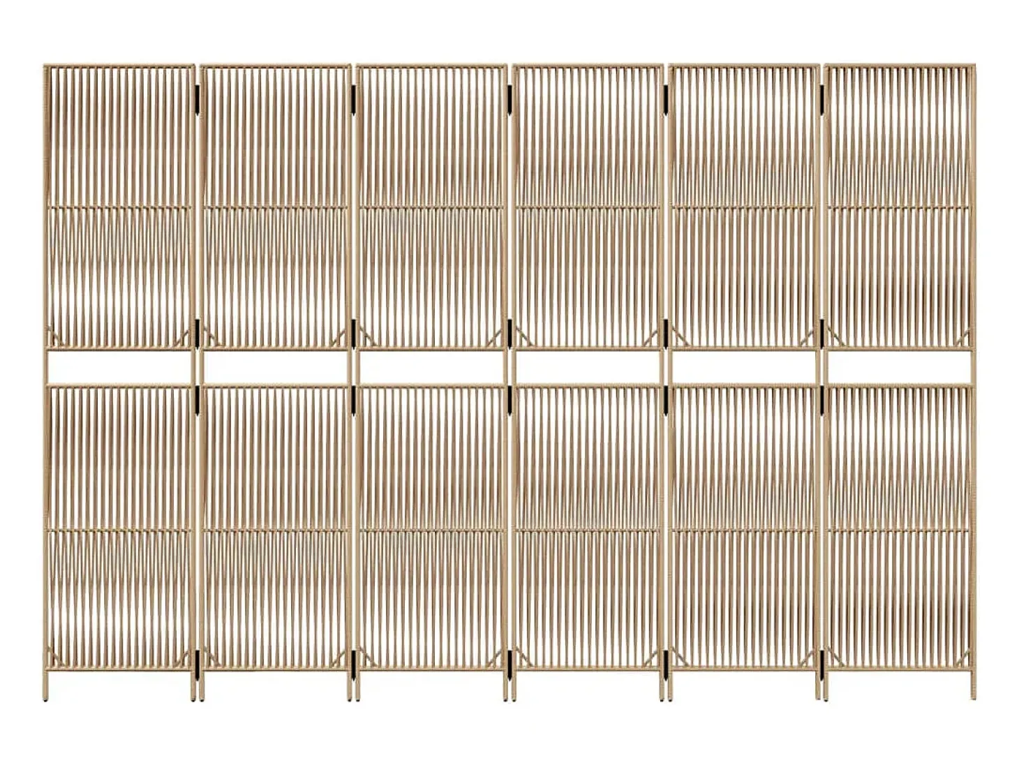 Tabique divisorio de mimbre de resina beige de 6 paneles