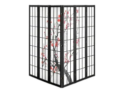 Tabique Divisorio SucceBuy, Tabique Divisorio Japonés con 6 Paneles con Motivos de Flores de Cerezo, Portátil, de Madera, Giratorio en 360°, para Separar Estancias