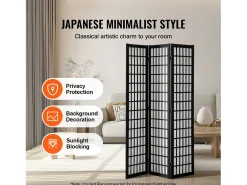 Tabique Divisorio SucceBuy, Tabique Divisorio Japonés de 3 Paneles, Tabique Japonés Portátil, de Madera, Gira 360°, 120,5 x 170 x 1,9 cm, para Separar Habitaciones