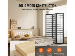Tabique Divisorio SucceBuy, Tabique Divisorio Japonés de 3 Paneles, Tabique Japonés Portátil, de Madera, Gira 360°, 120,5 x 170 x 1,9 cm, para Separar Habitaciones