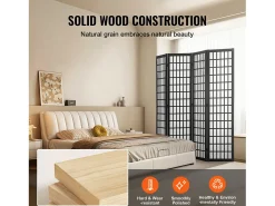 Tabique Divisorio SucceBuy, Tabique Divisorio Japonés de 4 Paneles, Tabique Japonés Portátil, de Madera, Gira 360°, 162 x 170 x 1,9 cm, para Separar Habitaciones
