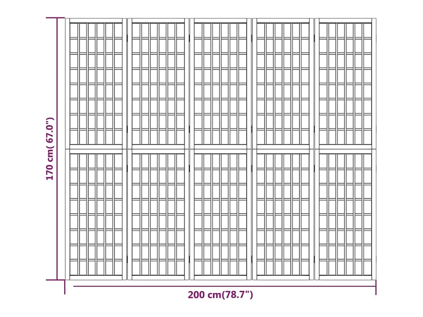 Tabique plegable 5 paneles 200x170 cm Blanco