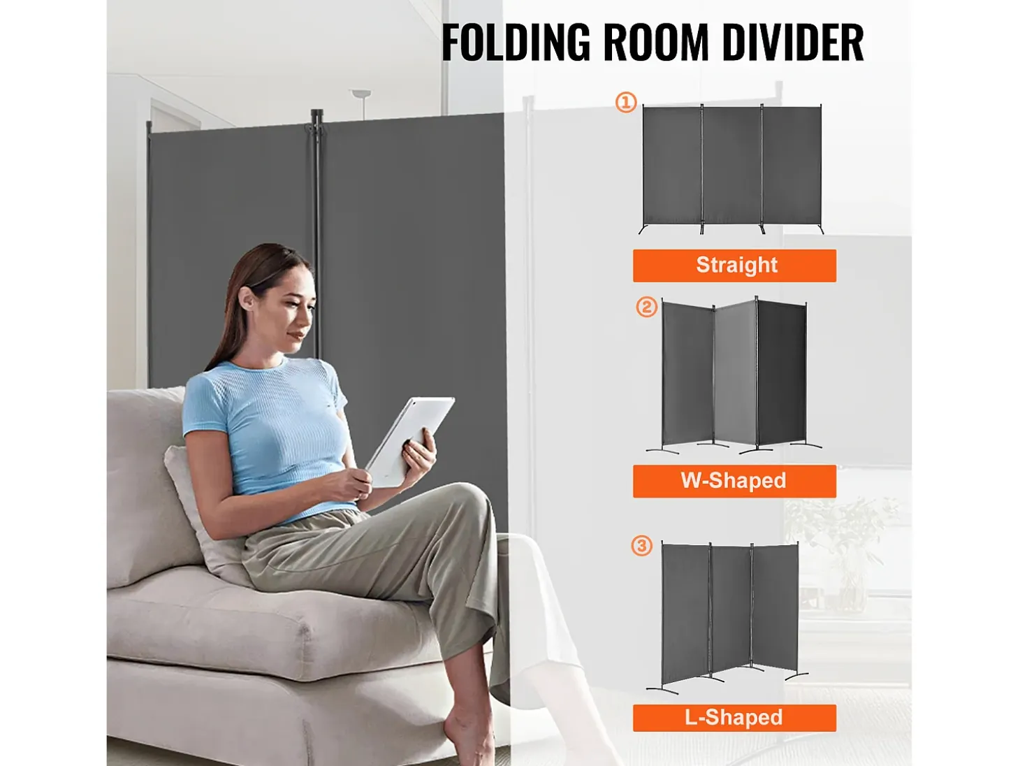 Tabique SucceBuy Biombo de 3 Paneles, Plegable, Portátil, para Oficina, Dormitorio y Estudio, Color Gris
