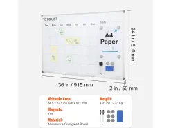 Tablero Blanco Magnético SucceBuy, Limpiable a Seco, 91 x 61 cm, Montaje Mural para Uso en la Oficina