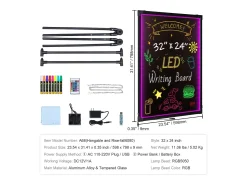 Tablero de Escritura de Mensajes a LED SucceBuy 59,8 x 79,8 cm Tablero Negro Borrable Iluminado