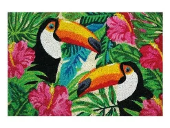 Tapete de fibra de coco blanqueada con motivo de tucanes 40x60cm para interior/exterior cubierto