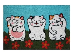 Tapete de fibra de coco blanqueada con motivos de gatos 40x60cm para interior/exterior cubierto