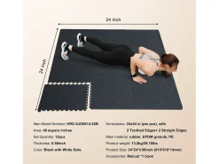Tapete Entrelazado SucceBuy de 1.4 cm de Grosor para Gimnasio, 12 Piezas, Negro y Azul, 4.46 m²