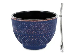 Taza de hierro fundido azul y bronce 0.15 L + pajita de acero inoxidable con filtro