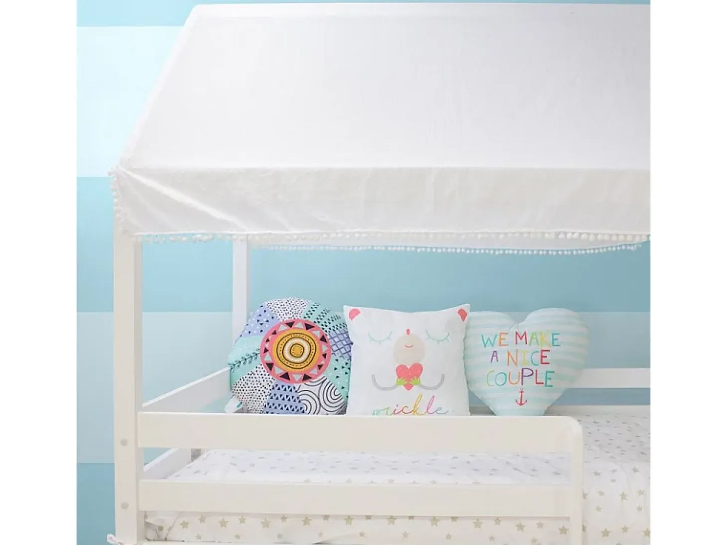 Techo para litera Montessori algodón blanco 167x133/196x90cm