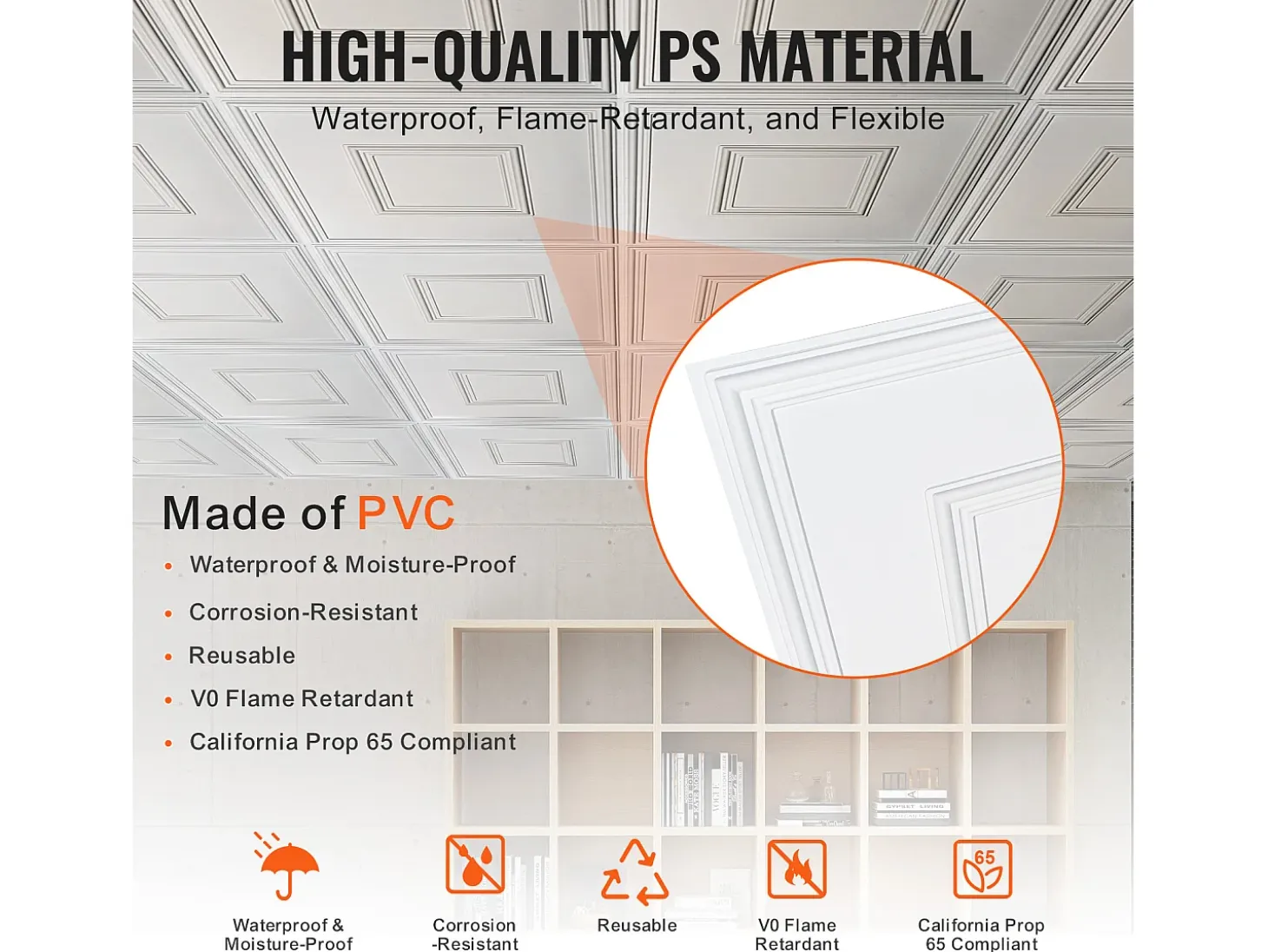 Tejas Autoadhesivas PVC SucceBuy Tejas de Techo Paquete de 12 60.96CM x 60.96CM PVC Instalación Fácil Blanco Geométrico