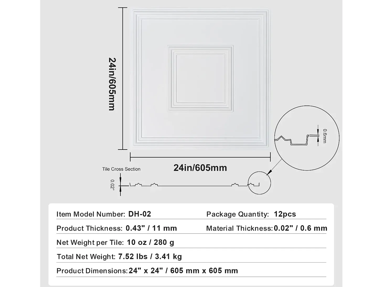 Tejas Autoadhesivas PVC SucceBuy Tejas de Techo Paquete de 12 60.96CM x 60.96CM PVC Instalación Fácil Blanco Geométrico