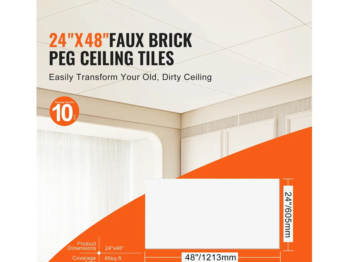 Tejas Autoadhesivas PVC SucceBuy Placas de Techo, Lote de 10, 60.96CM x 121.92CM, Espuma PVC, Anti incendio, Blanco