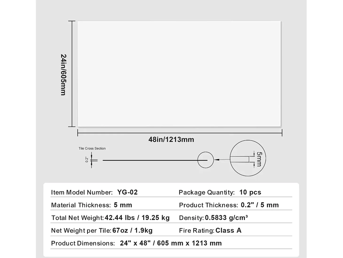 Tejas Autoadhesivas PVC SucceBuy Placas de Techo, Lote de 10, 60.96CM x 121.92CM, Espuma PVC, Anti incendio, Blanco
