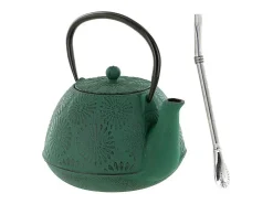Tetera de hierro fundido Hanami verde esmeralda 1.2 L + pajita de acero inoxidable con filtro