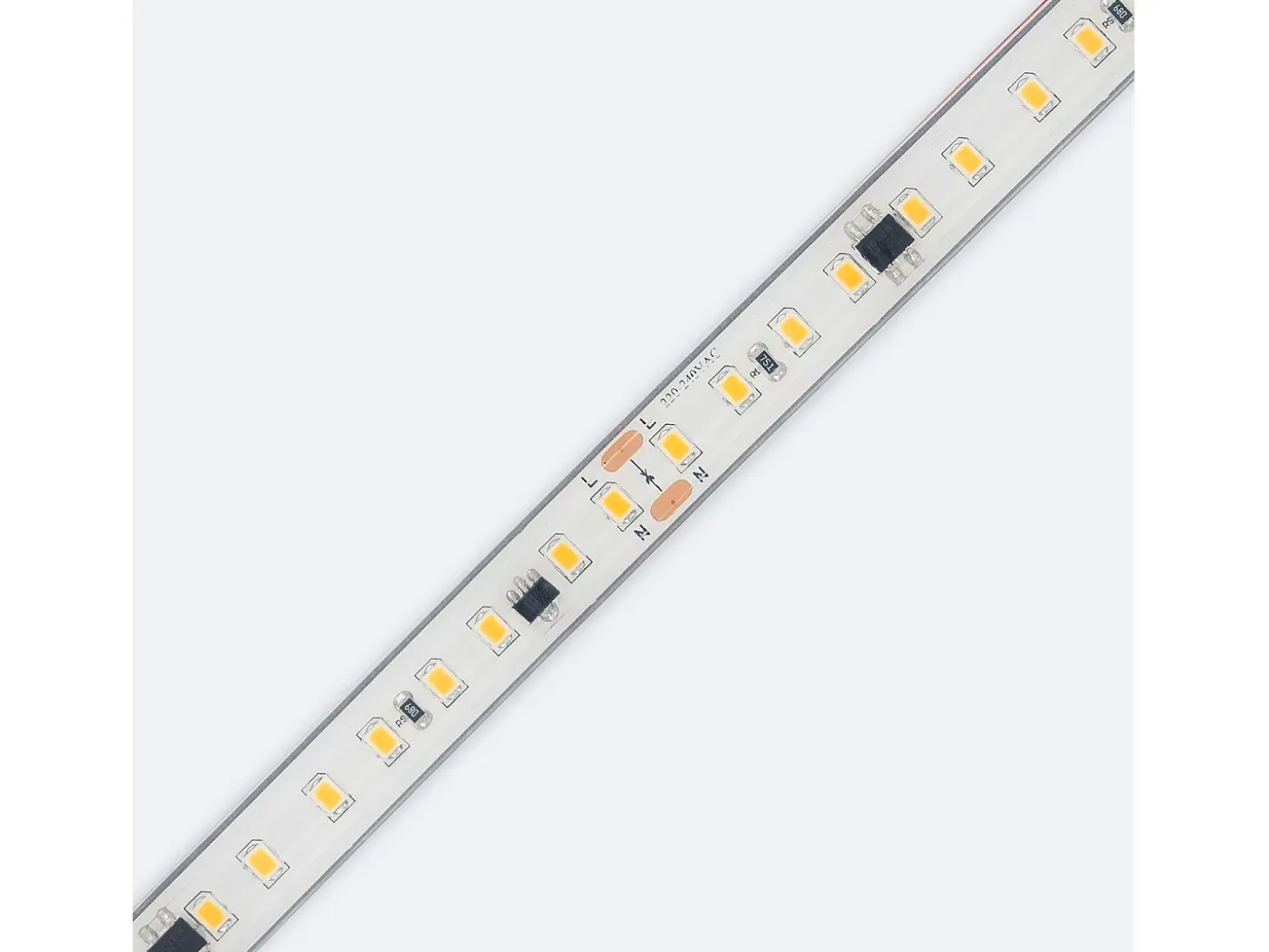 Tira LED Regulable 220V SMD Autorectificada 120 LED/m 14W/m 1680lm/m SILICONE FLEX Ancho 12mm Corte 10cm IP67 a Medida 6000K Blanco Frío 5 m