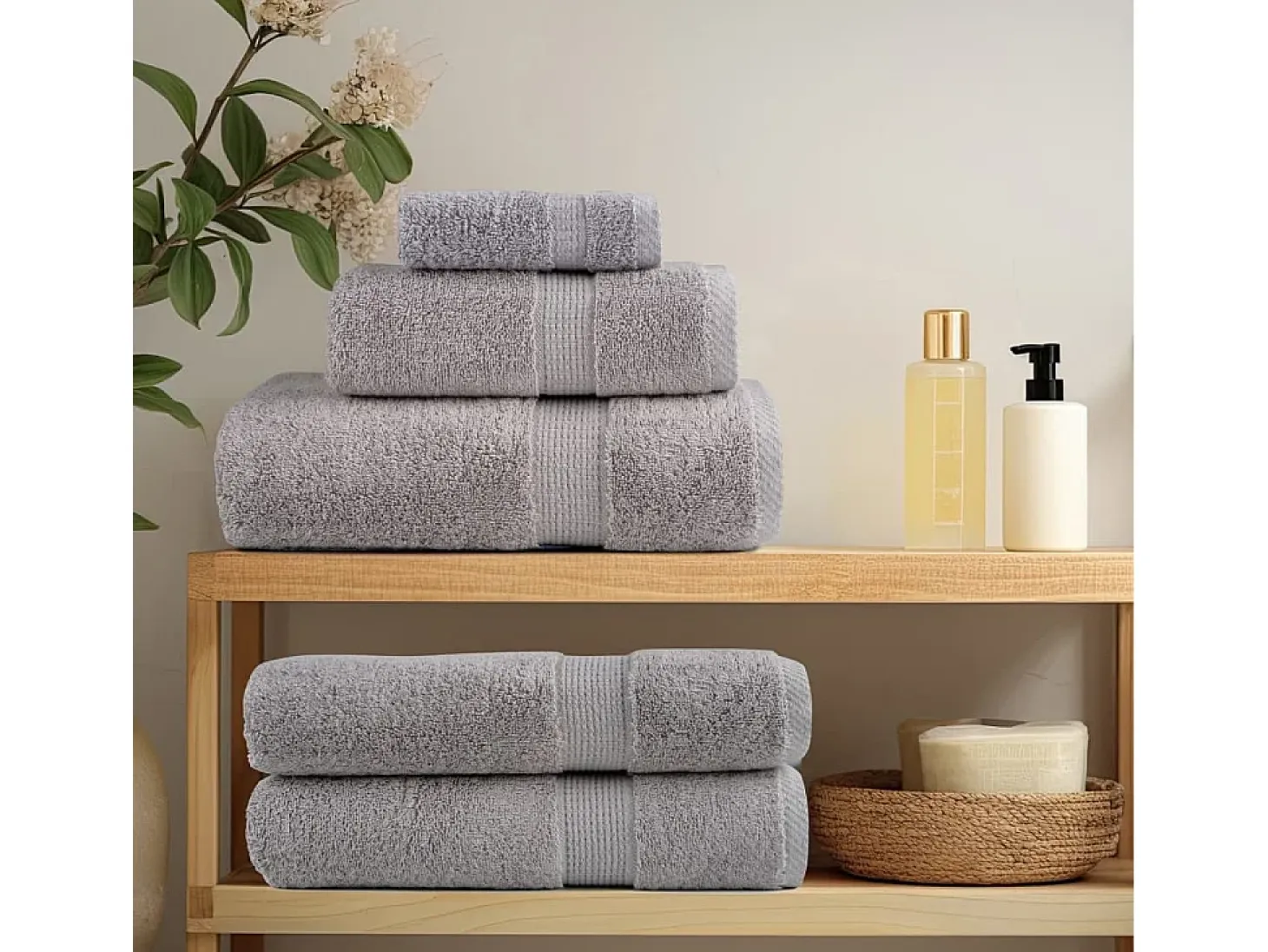 Toallas de baño 10 uds 100% algodón gris 100x150 cm 600 gsm ES399846