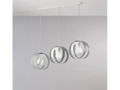 Tobias Lámpara colgante con florón rectangular y difusores cortados a láser en hierro lacado blanco y gris con cable eléctrico orientable 3 luces