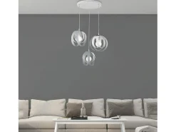 Tobias Suspensión con rosetón circular y difusores cortados a láser en hierro lacado blanco y gris con cable eléctrico orientable 3 luces 133 Ø55