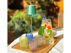 Vaso Transparente Zafferano Perle - Vidrio Coloreado Soplado, 32 cl, Hecho a Mano - Juego de 2 Vasos Artesanos para Agua o Cócteles