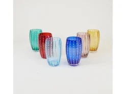Vaso Zafferano Perle Naranja - Vidrio Soplado con Color, 32 cl, Hecho a Mano - Juego de 2 Vasos Artesanos para Agua o Cócteles