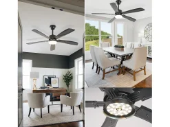 Ventilador de Techo NETTLIFE con Iluminación Silencioso Regulable LED 23W Negro Ventiladores de Techo de 125CM con Luz Temporizador de 6 Velocidades