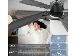 Ventilador de Techo NETTLIFE con Iluminación Silencioso Regulable LED 23W Negro Ventiladores de Techo de 125CM con Luz Temporizador de 6 Velocidades