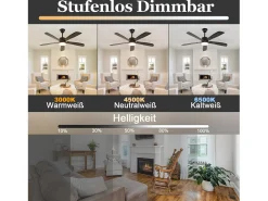 Ventilador de Techo NETTLIFE con Iluminación Silencioso Regulable LED 23W Negro Ventiladores de Techo de 125CM con Luz Temporizador de 6 Velocidades