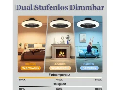 Ventilador de techo NETTLIFE con iluminación LED, silencioso, con control remoto, 40 W, regulable, 6 velocidades