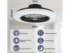 Ventilador de techo NETTLIFE con iluminación LED, silencioso, con control remoto, 40 W, regulable, 6 velocidades