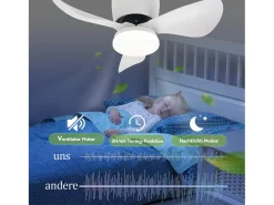 Ventilador de techo NETTLIFE con iluminación regulable, silencioso, 70 cm, LED, 23 W, blanco, verano/invierno, temporizador de 6 velocidades
